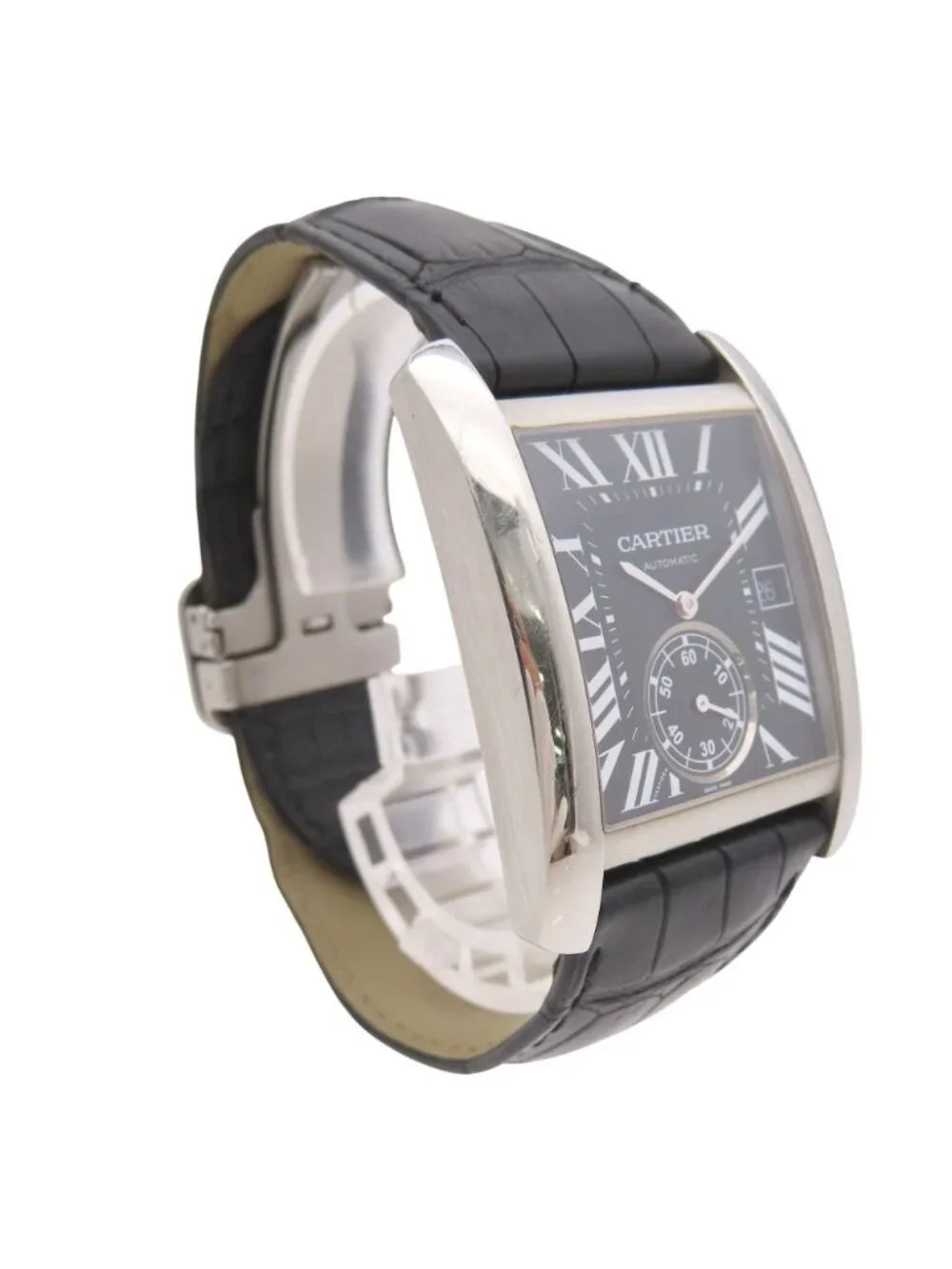 Cartier Tank MC Automatic Watch SS Matte Croco Black Dial